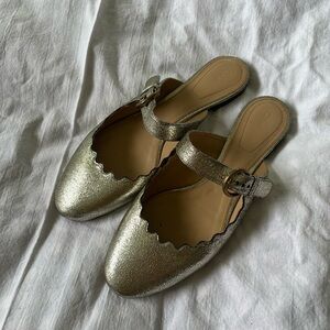 SOLD | Chloe Lauren Gold Flat Mule, Metallic Leather - Size 39